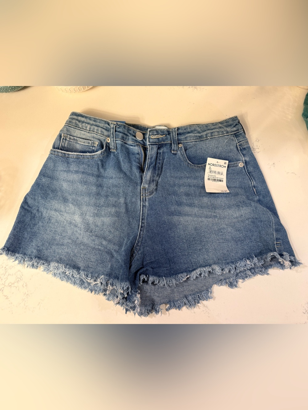 Abound Light Blue Frayed Hem Denim Shorts